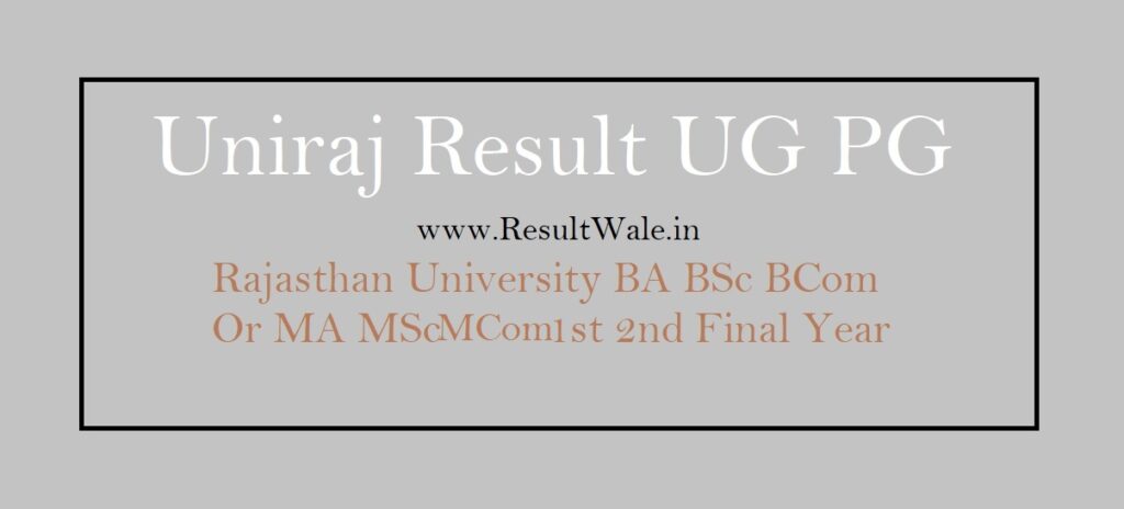 Uniraj Result UG PG - Rajasthan University BA Bsc BCom Or MA Msc MCom 1st 2nd Final Year